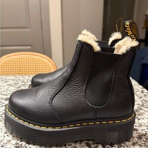 Dr. Martens Black Winter Boots with Fur Trim